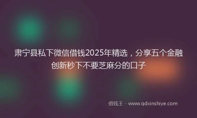 肃宁县私下微信借钱2025年精选，分享五个金融创新秒下不要芝麻分的口子
