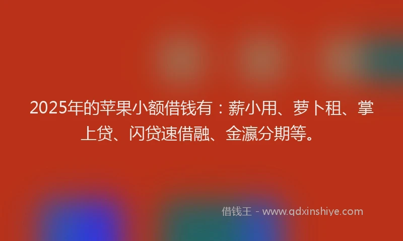 2025年的苹果小额借钱有：薪小用、萝卜租、掌上贷、闪贷速借融、金瀛分期等。