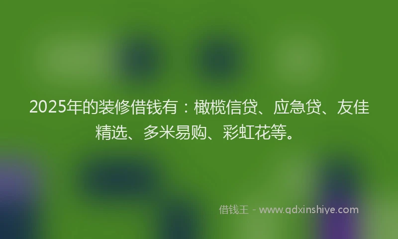 2025年的装修借钱有：橄榄信贷、应急贷、友佳精选、多米易购、彩虹花等。