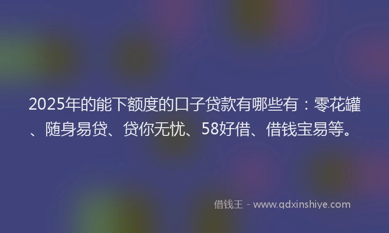 2025年的能下额度的口子贷款有哪些有：零花罐、随身易贷、贷你无忧、58好借、借钱宝易等。