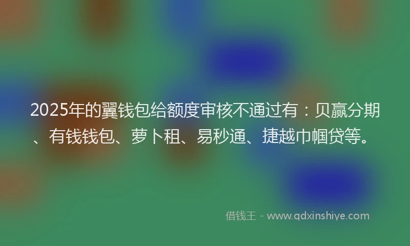 2025年的翼钱包给额度审核不通过有：贝赢分期、有钱钱包、萝卜租、易秒通、捷越巾帼贷等。
