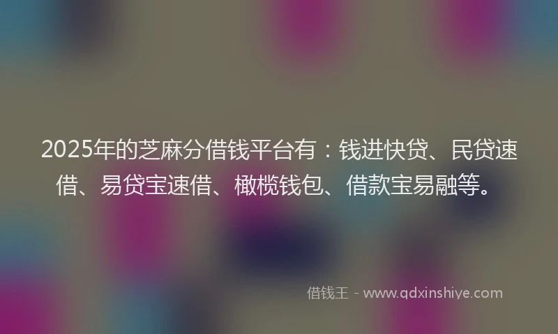 2025年的芝麻分借钱平台有：钱进快贷、民贷速借、易贷宝速借、橄榄钱包、借款宝易融等。