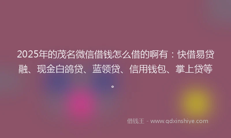 2025年的茂名微信借钱怎么借的啊有：快借易贷融、现金白鸽贷、蓝领贷、信用钱包、掌上贷等。