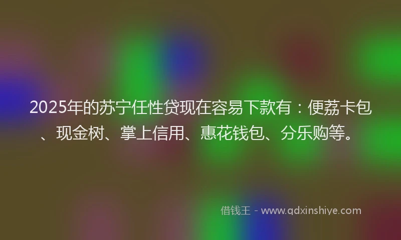 2025年的苏宁任性贷现在容易下款有：便荔卡包、现金树、掌上信用、惠花钱包、分乐购等。