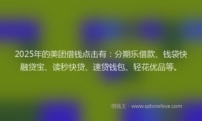 2025年的美团借钱点击有：分期乐借款、钱袋快融贷宝、读秒快贷、速贷钱包、轻花优品等。
