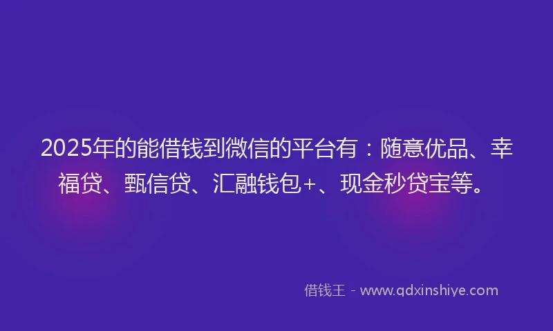 2025年的能借钱到微信的平台有：随意优品、幸福贷、甄信贷、汇融钱包+、现金秒贷宝等。