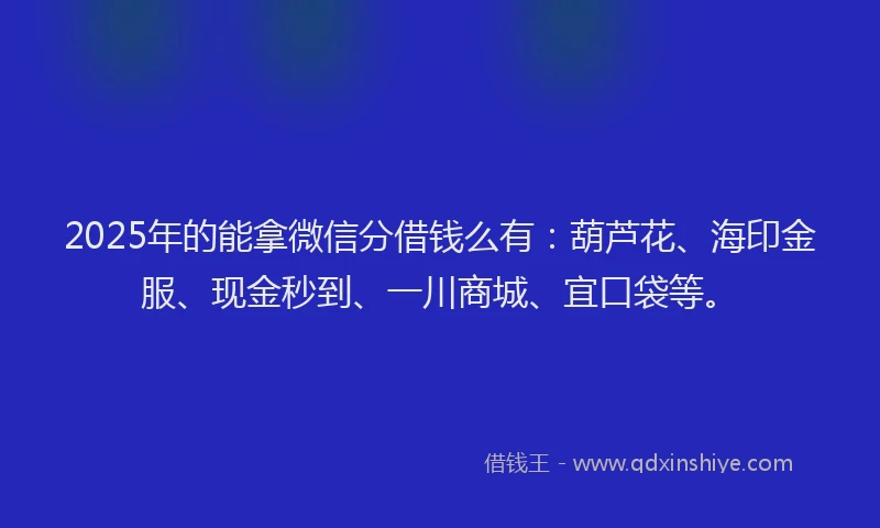 2025年的能拿微信分借钱么有：葫芦花、海印金服、现金秒到、一川商城、宜口袋等。