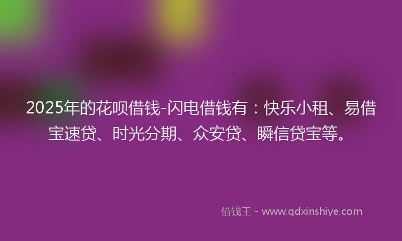 2025年的花呗借钱-闪电借钱有：快乐小租、易借宝速贷、时光分期、众安贷、瞬信贷宝等。