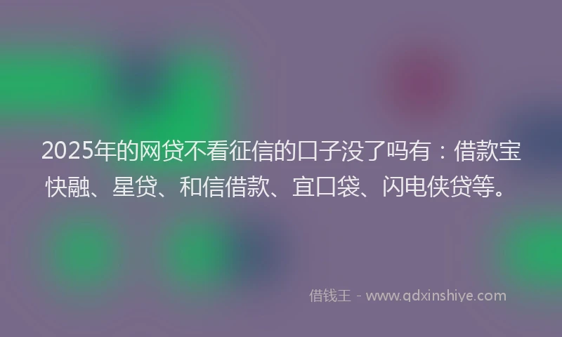 2025年的网贷不看征信的口子没了吗有：借款宝快融、星贷、和信借款、宜口袋、闪电侠贷等。