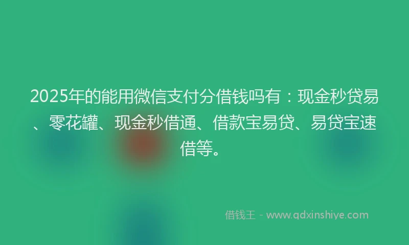 2025年的能用微信支付分借钱吗有：现金秒贷易、零花罐、现金秒借通、借款宝易贷、易贷宝速借等。