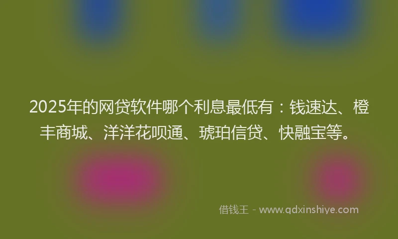 2025年的网贷软件哪个利息最低有：钱速达、橙丰商城、洋洋花呗通、琥珀信贷、快融宝等。