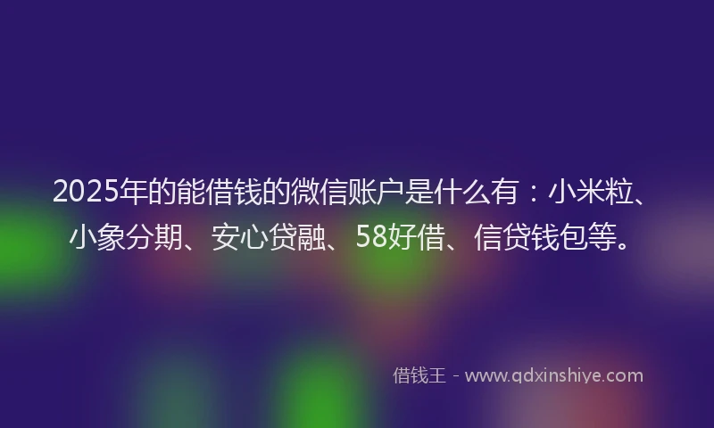 2025年的能借钱的微信账户是什么有：小米粒、小象分期、安心贷融、58好借、信贷钱包等。
