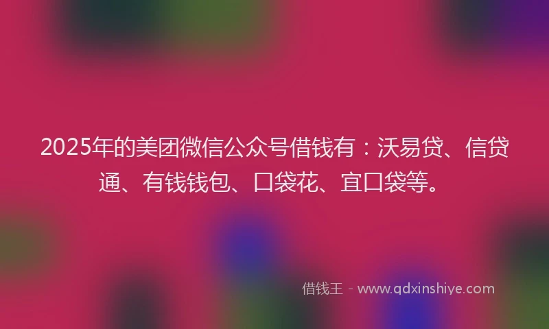 2025年的美团微信公众号借钱有：沃易贷、信贷通、有钱钱包、口袋花、宜口袋等。