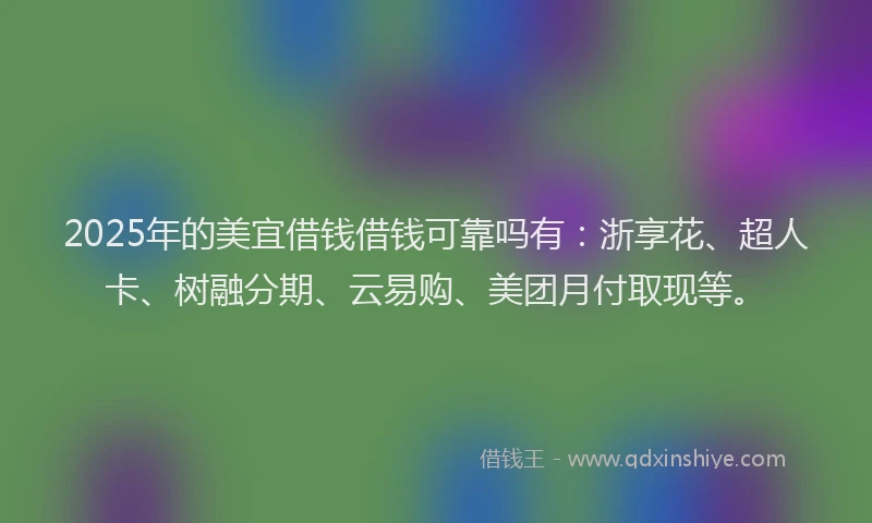 2025年的美宜借钱借钱可靠吗有：浙享花、超人卡、树融分期、云易购、美团月付取现等。