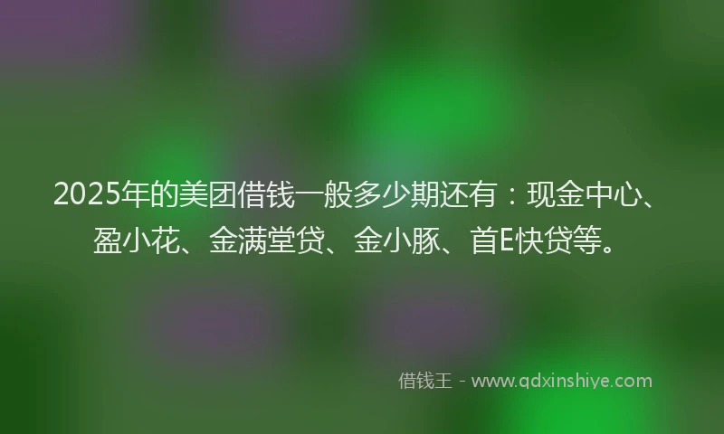 2025年的美团借钱一般多少期还有：现金中心、盈小花、金满堂贷、金小豚、首E快贷等。