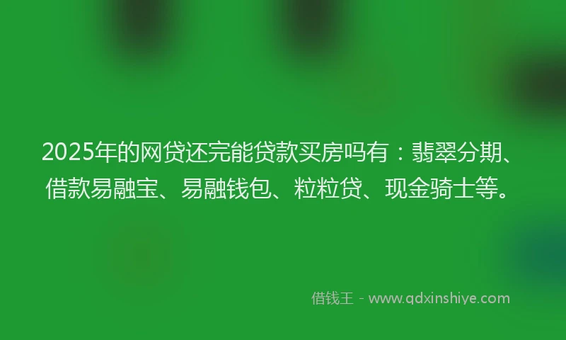 2025年的网贷还完能贷款买房吗有：翡翠分期、借款易融宝、易融钱包、粒粒贷、现金骑士等。