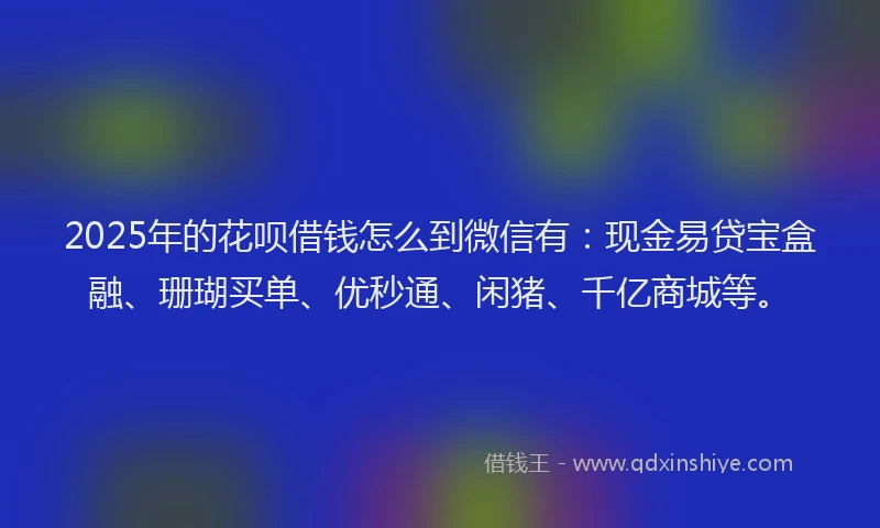 2025年的花呗借钱怎么到微信有：现金易贷宝盒融、珊瑚买单、优秒通、闲猪、千亿商城等。