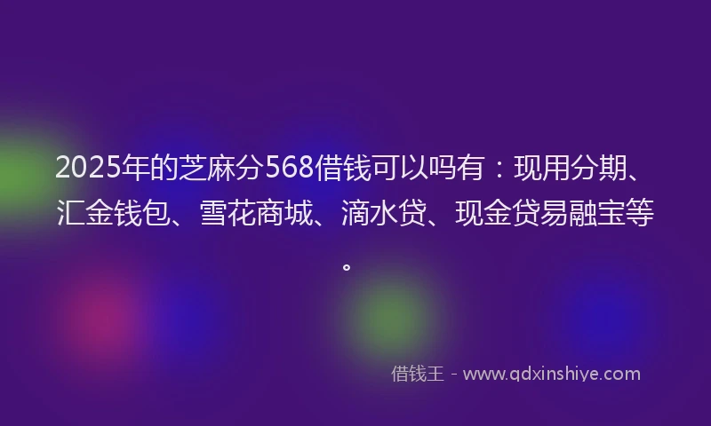 2025年的芝麻分568借钱可以吗有：现用分期、汇金钱包、雪花商城、滴水贷、现金贷易融宝等。
