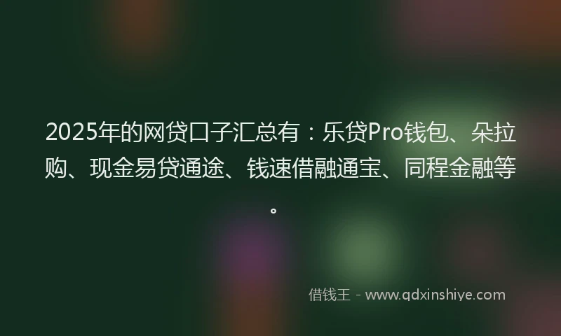 2025年的网贷口子汇总有：乐贷Pro钱包、朵拉购、现金易贷通途、钱速借融通宝、同程金融等。