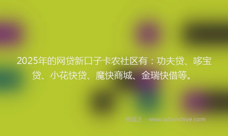2025年的网贷新口子卡农社区有：功夫贷、哆宝贷、小花快贷、魔快商城、金瑞快借等。