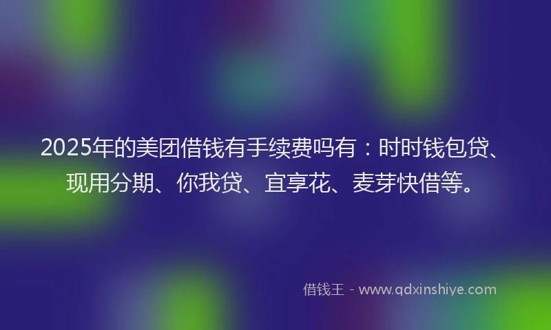 2025年的美团借钱有手续费吗有：时时钱包贷、现用分期、你我贷、宜享花、麦芽快借等。