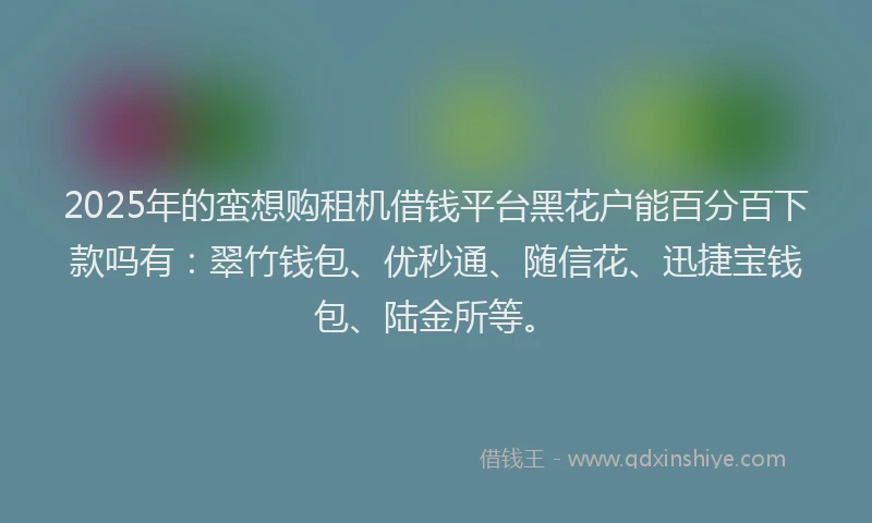 2025年的蛮想购租机借钱平台黑花户能百分百下款吗有：翠竹钱包、优秒通、随信花、迅捷宝钱包、陆金所等。