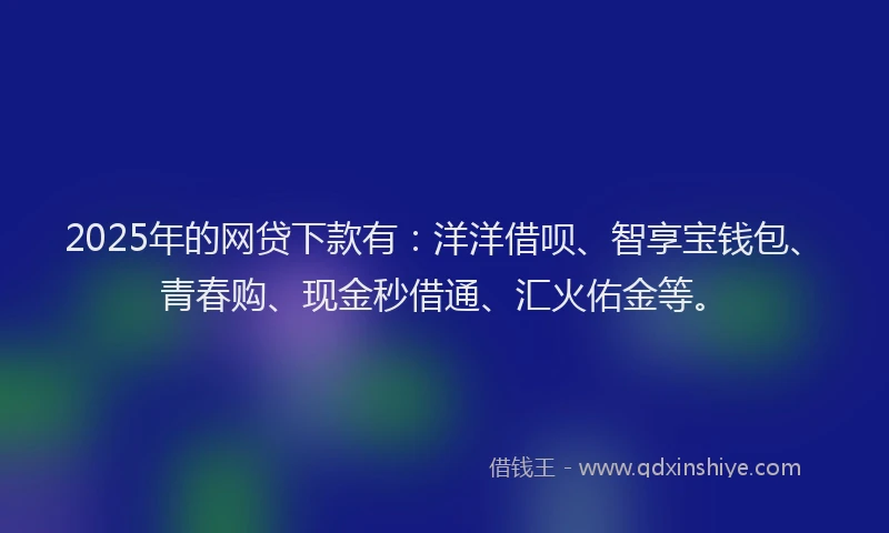 2025年的网贷下款有：洋洋借呗、智享宝钱包、青春购、现金秒借通、汇火佑金等。