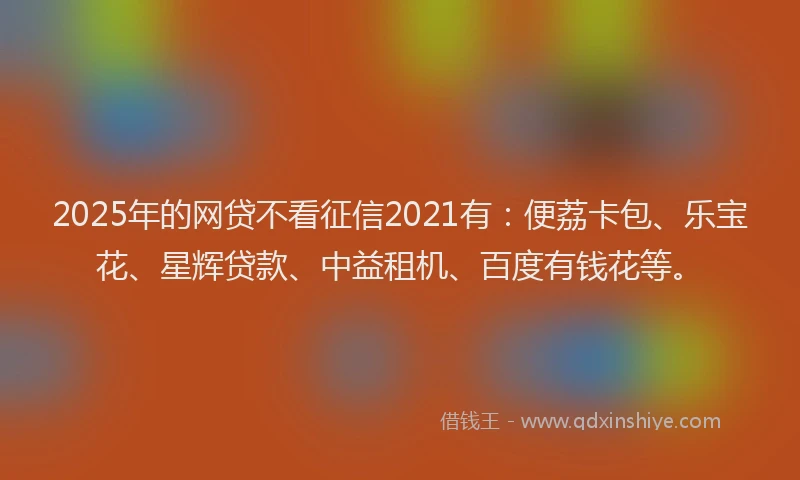 2025年的网贷不看征信2021有：便荔卡包、乐宝花、星辉贷款、中益租机、百度有钱花等。