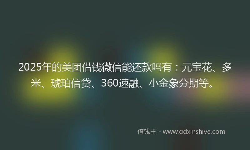2025年的美团借钱微信能还款吗有：元宝花、多米、琥珀信贷、360速融、小金象分期等。