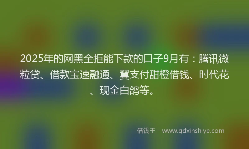 2025年的网黑全拒能下款的口子9月有：腾讯微粒贷、借款宝速融通、翼支付甜橙借钱、时代花、现金白鸽等。