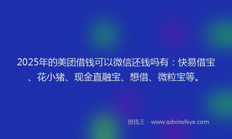 2025年的美团借钱可以微信还钱吗有：快易借宝、花小猪、现金直融宝、想借、微粒宝等。