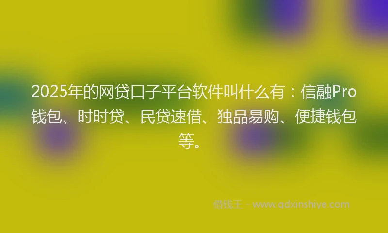 2025年的网贷口子平台软件叫什么有：信融Pro钱包、时时贷、民贷速借、独品易购、便捷钱包等。