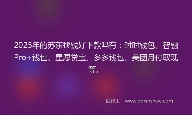 2025年的苏东找钱好下款吗有：时时钱包、智融Pro+钱包、星愿贷宝、多多钱包、美团月付取现等。