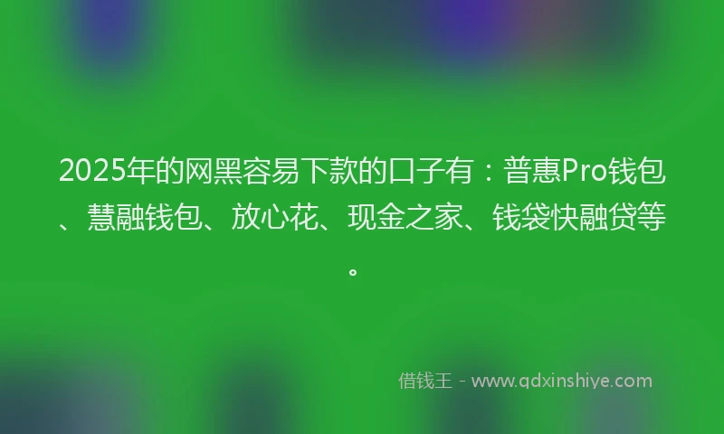 2025年的网黑容易下款的口子有：普惠Pro钱包、慧融钱包、放心花、现金之家、钱袋快融贷等。