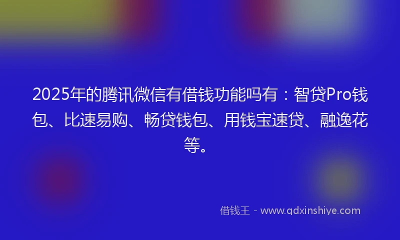 2025年的腾讯微信有借钱功能吗有：智贷Pro钱包、比速易购、畅贷钱包、用钱宝速贷、融逸花等。