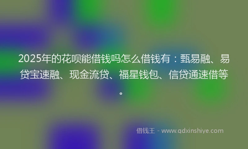 2025年的花呗能借钱吗怎么借钱有：甄易融、易贷宝速融、现金流贷、福星钱包、信贷通速借等。