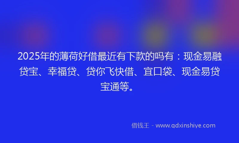 2025年的薄荷好借最近有下款的吗有：现金易融贷宝、幸福贷、贷你飞快借、宜口袋、现金易贷宝通等。