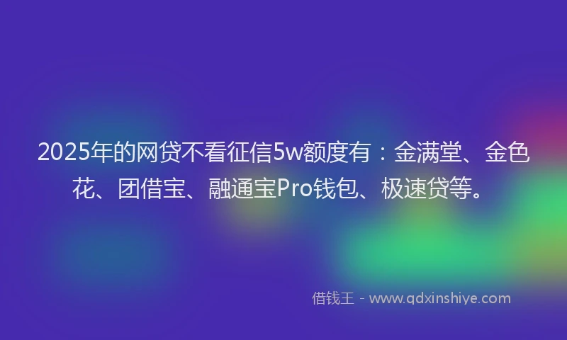 2025年的网贷不看征信5w额度有：金满堂、金色花、团借宝、融通宝Pro钱包、极速贷等。