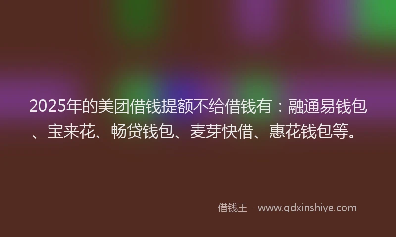 2025年的美团借钱提额不给借钱有：融通易钱包、宝来花、畅贷钱包、麦芽快借、惠花钱包等。