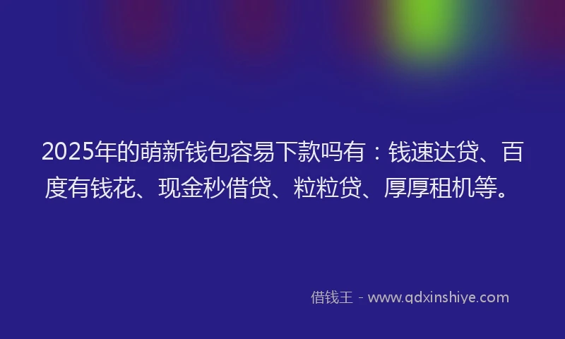 2025年的萌新钱包容易下款吗有：钱速达贷、百度有钱花、现金秒借贷、粒粒贷、厚厚租机等。
