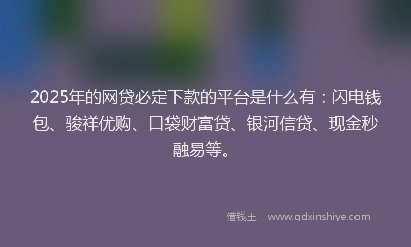 2025年的网贷必定下款的平台是什么有：闪电钱包、骏祥优购、口袋财富贷、银河信贷、现金秒融易等。