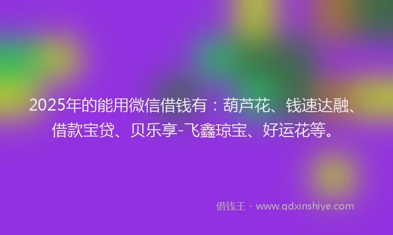 2025年的能用微信借钱有：葫芦花、钱速达融、借款宝贷、贝乐享-飞鑫琼宝、好运花等。