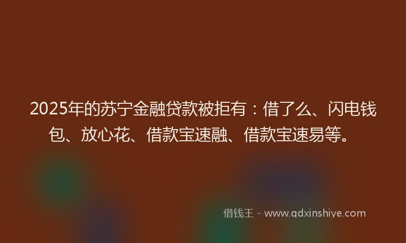 2025年的苏宁金融贷款被拒有：借了么、闪电钱包、放心花、借款宝速融、借款宝速易等。
