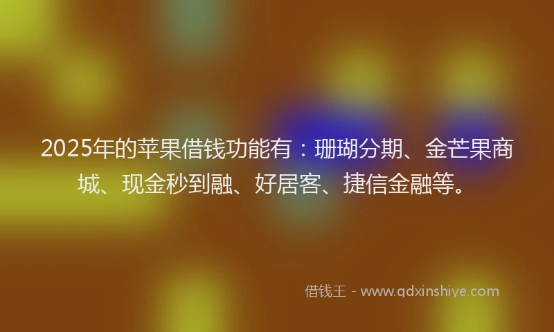 2025年的苹果借钱功能有：珊瑚分期、金芒果商城、现金秒到融、好居客、捷信金融等。