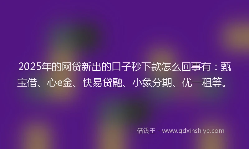 2025年的网贷新出的口子秒下款怎么回事有：甄宝借、心e金、快易贷融、小象分期、优一租等。