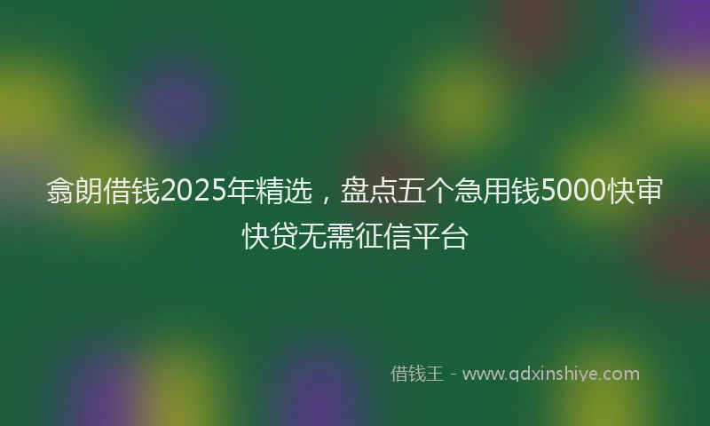 翕朗借钱2025年精选，盘点五个急用钱5000快审快贷无需征信平台