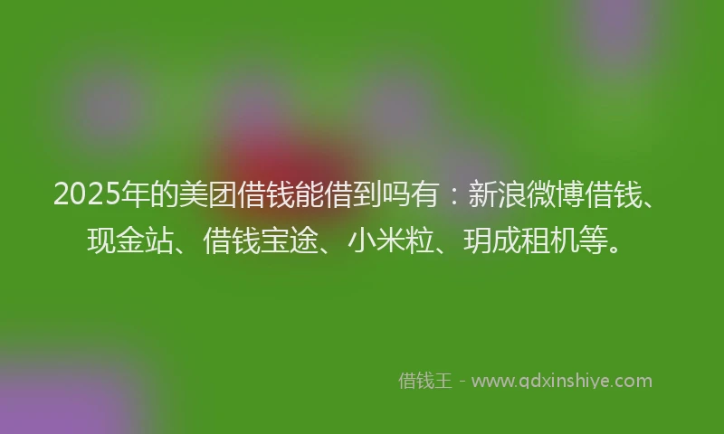 2025年的美团借钱能借到吗有：新浪微博借钱、现金站、借钱宝途、小米粒、玥成租机等。