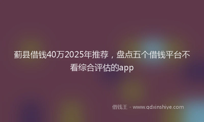 蓟县借钱40万2025年推荐，盘点五个借钱平台不看综合评估的app