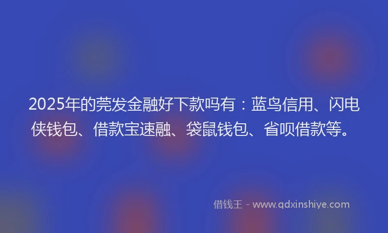2025年的莞发金融好下款吗有：蓝鸟信用、闪电侠钱包、借款宝速融、袋鼠钱包、省呗借款等。
