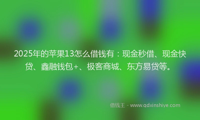 2025年的苹果13怎么借钱有：现金秒借、现金快贷、鑫融钱包+、极客商城、东方易贷等。